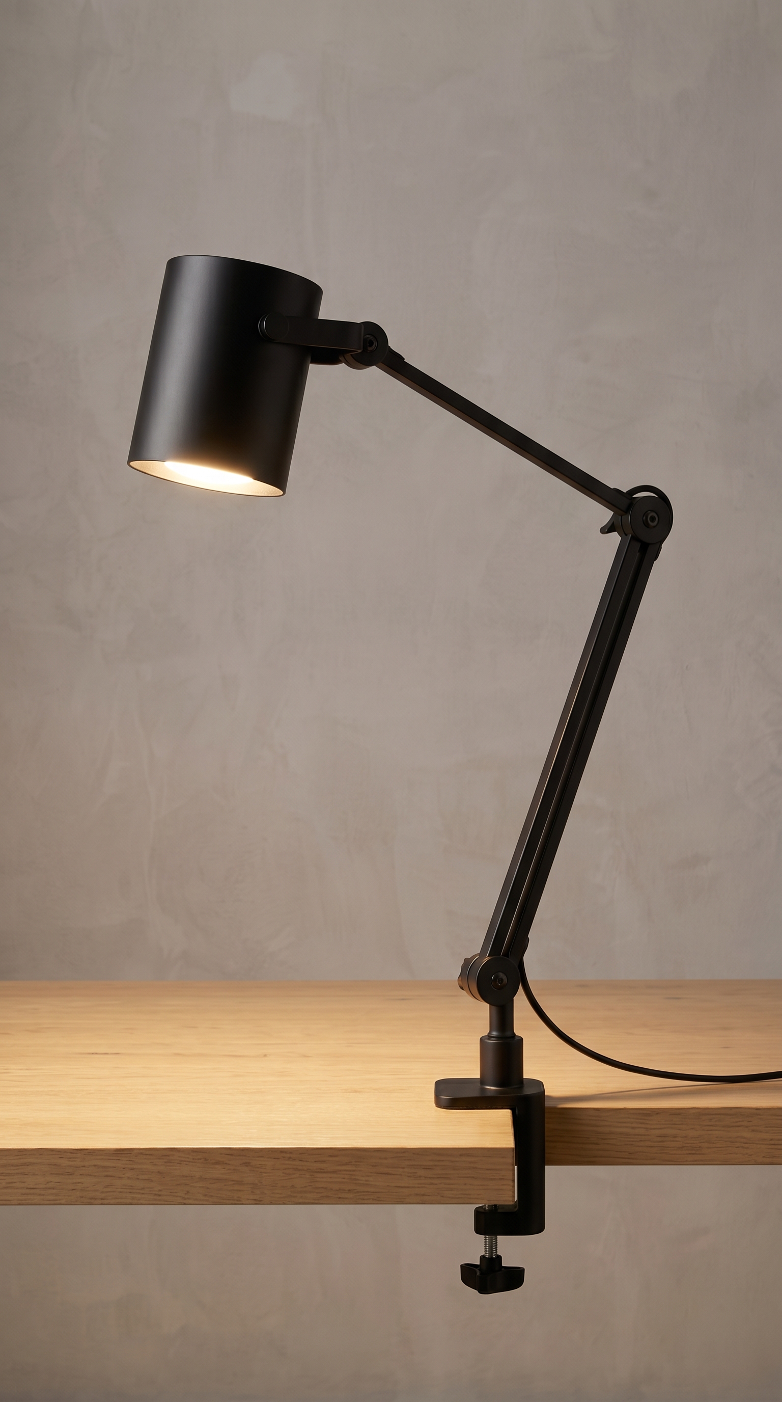 Lampu Baca Hitam Clamp — menyala